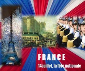 Puzle 14. července francouzský státní svátek připomínající útok Bastille dne 14.července 1789