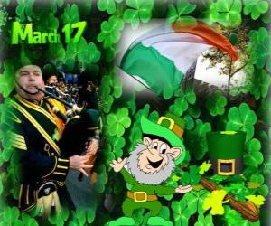 Puzle 17. března. Den svatého Patricka, je oslava irské kultury. Jetele používán jako symbol Irska