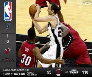 Puzle 2014 NBA finále, první zápas, Miami tepla 95 - San Antonio Spurs 110