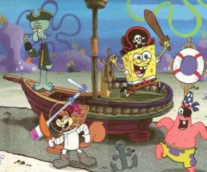 Puzle SpongeBob a někteří z jeho přátel hraje na piráty