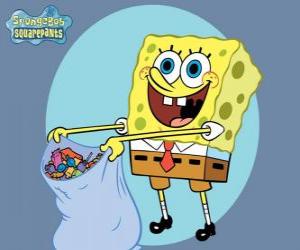 Puzle SpongeBob s taškou na cukroví