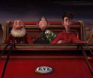 Puzle Arthur Christmas, Grand-Santa i Przestęp na starym sanki gotowego do dystrybucji ostatniego Dar