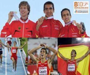 Puzle Arturo Casado 1500 m šampion, a Carsten Schlangen Manuel Olmedo (2. a 3.) z Mistrovství Evropy v atletice Barcelona 2010