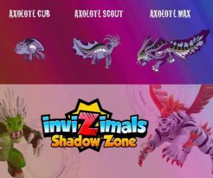 Puzle Axolotl Cub, Axolotl Scout, Axolotl Max. Invizimals Shadow Zone. Jeden z nejinteligentnějších Invizimals byla kartářka v Maya
