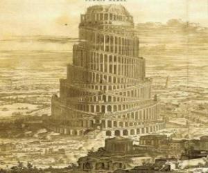 Puzle Babylonská věž, v níž lidé snaží dosáhnout nebe