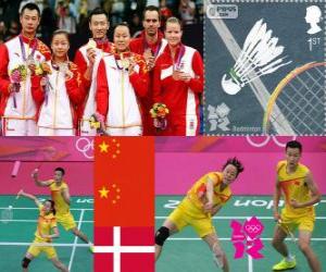 Puzle Badminton smíšené čtyřhry na pódiu, Zhang Nan a Zhao Yunlei (Čína), Xu Chen, Ma jine (Čína) a Joachim Fischer/Christinna Pedersen (Dánsko) - London 2012 -