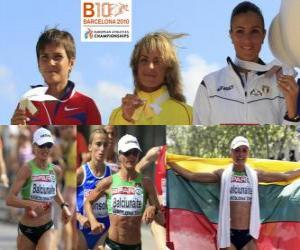 Puzle Balciunaite zivile Marathon šampion, Nailia Yulamanova a Anna Incerti (2. a 3.) z Mistrovství Evropy v atletice Barcelona 2010