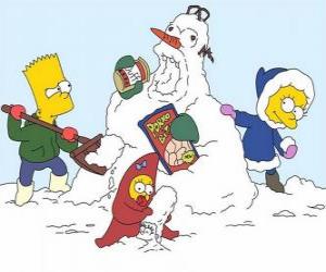 Puzle Bart, Lisa a Maggie, aby sněhuláka