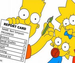 Puzle Bart Simpson se konstatuje, ze školy před pozorným očím jejich sestry