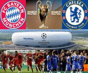 Puzle Bayern München vs. Chelsea FC. Final UEFA Champions League roky 2011-2012. Allianz Arena, Mnichov, Německo