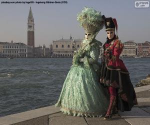 Puzle Benátky Karneval Pár