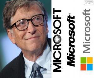 Puzle Bill Gates, podnikatel a americký počítačový vědec, spoluzakladatel společnosti Microsoft software