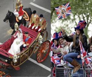 Puzle Britská královská svatba mezi Prince William a Kate Middleton, procházky v přepravě občanů acalamados