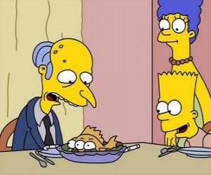 Puzle Charles Montgomery Burns pohled zmateně tři-prohlížel si ryby, které jim slouží k jídlu Marge a Bart