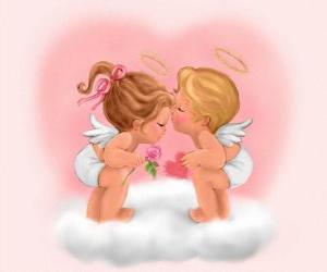 Puzle Cupids v lásce na Valentýna srdce