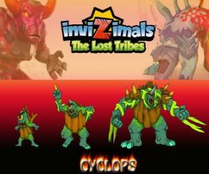 Puzle Cyclops, nejnovější vývoj. Invizimals The Lost Tribes. Obra s jedním okem je hodný, ale také může být brutální