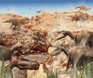 Puzle Dinosauři ve skalnatém terénu