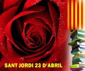 Puzle Dne 23. dubna, St George má den se slaví v Katalánsku, na festivalu knihy a růže
