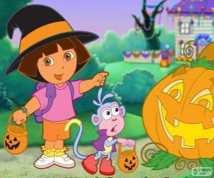 Puzle Dora a Boty opice slaví Halloween