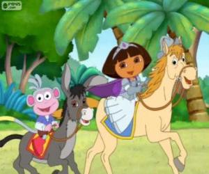 Puzle Dora a její opice jezdecké boty