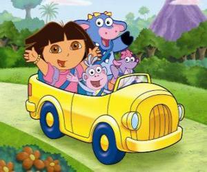 Puzle Dora a její přátelé v malém autě