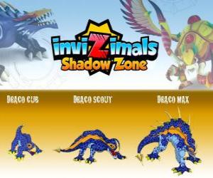 Puzle Draco Cub, Draco Scout, Draco Max. Invizimals Shadow Zone. Starověké Dragon vytesané do kamene s velkou silou