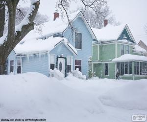 Puzle Dva domy pokryté sněhem