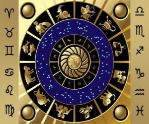 Puzle Dvanáct znamení zvěrokruhu, Zodiac kola nebo kruhu zvěrokruhu