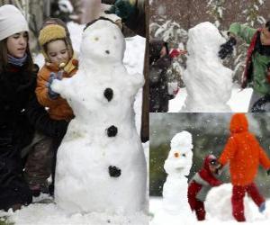 Puzle Děti si hrají s sněhulák