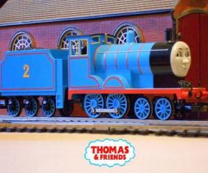 Puzle Edward, lokomotiva v modré barvě má ​​číslo 2