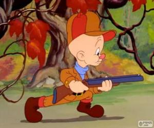 Puzle Elmer Fudd, lovec, který se snaží uštvat Bugs Bunny