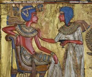Puzle Farao seděl na trůně s žezlem nejej, ve formě bič, v ruce