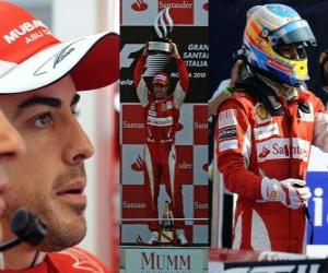 Puzle Fernando Alonso oslavuje své vítězství v Monze, italské Grand Prix (2010)