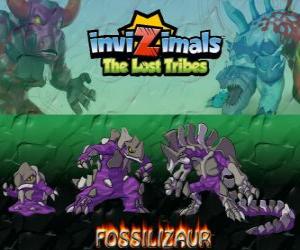 Puzle Fossilizaur, nejnovější vývoj. Invizimals The Lost Tribes. Invizimal, který žije v jeskyních a přežít může změnit barvu pleti se