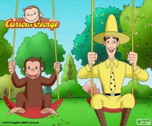Puzle George monkey se svým přítelem Ted, muž ve žlutém klobouku