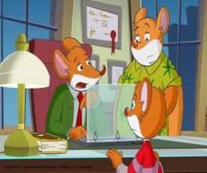 Puzle Geronimo Stilton, se svým bratrancem Trap a jeho synovec Benjamin