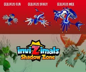 Puzle Glaucus Cub, Glaucus Scout, Glaucus Max. Invizimals Shadow Zone. Téměř slepě nenasytný stvoření, která žijí v hluboké jižní moře Číny