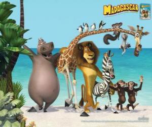 Puzle Gloria Hippo, Melman žirafa, lev Alex, zebra Marty s dalšími protagonisty dobrodružství