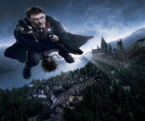 Puzle Harry Potter létání s jeho kouzlo koštětem