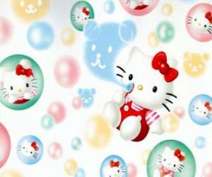 Puzle Hello Kitty hraní foukat mýdlové bubliny