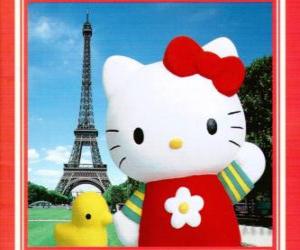 Puzle Hello Kitty s birdie a Eiffelova věž v pozadí