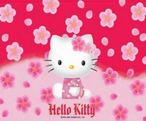 Puzle Hello Kitty s květinami