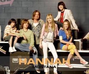 Puzle Hlavní postavy z Hannah Montana, Miley Ray Stewart, Lillian &quot;Lilly&quot; Truscott, Oliver Oscar Oken, Rod Stewart Jackson, Robby Ray Stewart a Rico Suave.