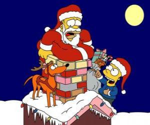 Puzle Homer a Bart Simpson pomohl Santa Claus s dárky