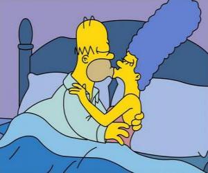 Puzle Homer a Marge dávat si pusu na dobrou noc