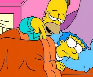 Puzle Homer a Marge v posteli