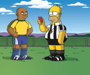 Puzle Homer Simpson dělá rozhodčí ukazuje červenou kartu Ronaldo