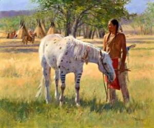 Puzle Indický bojovník s koněm v blízkosti tábora