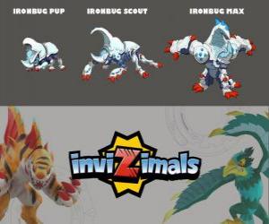 Puzle Ironbug ve třech fázích Ironbug Pup, Ironbug Scott a Ironbug Max, Invizimals