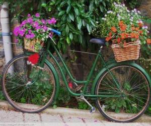 Puzle Jízdní kolo s košíky plné květin